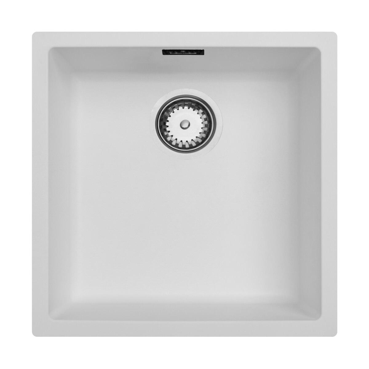 Ausmann Fibre fregadero blanco 40x40cm de bajo encimera, sobre encimera y enrasado con tapón automático de acero inoxidable 1208971891