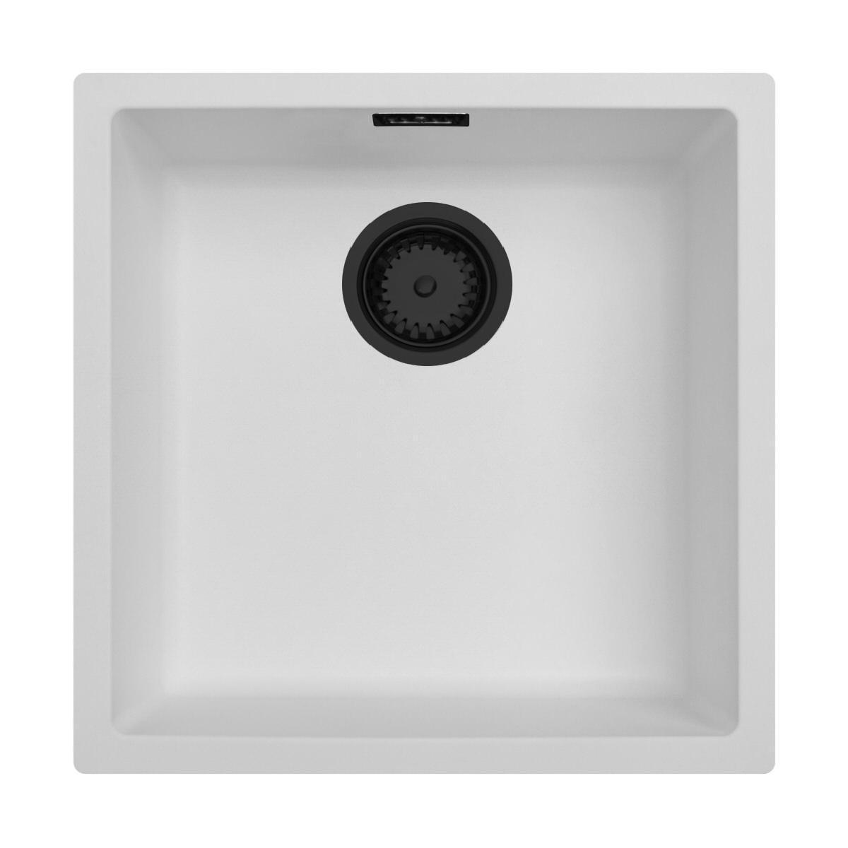 Ausmann Fibre lavabo blanco 40x40cm de montaje inferior, superior y empotrado con tapón automático negro 1208971892