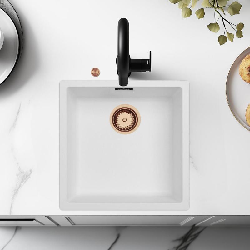 Ausmann Fibre lavabo blanco 40x40cm de subestructura, superficie y empotrado con tapón de cobre automático 1208971893