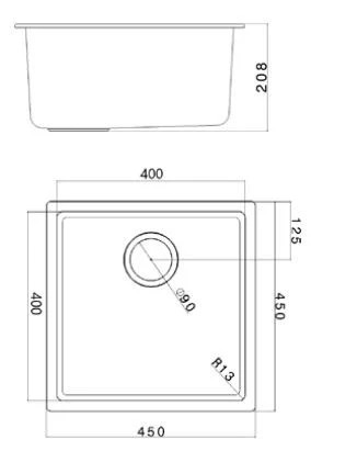 Fregadero blanco Ausmann Fibre de 40x40cm para empotrar, sobrepuesto y de montaje al ras con tapón automático de metal color cañón de pistola 1208971895.