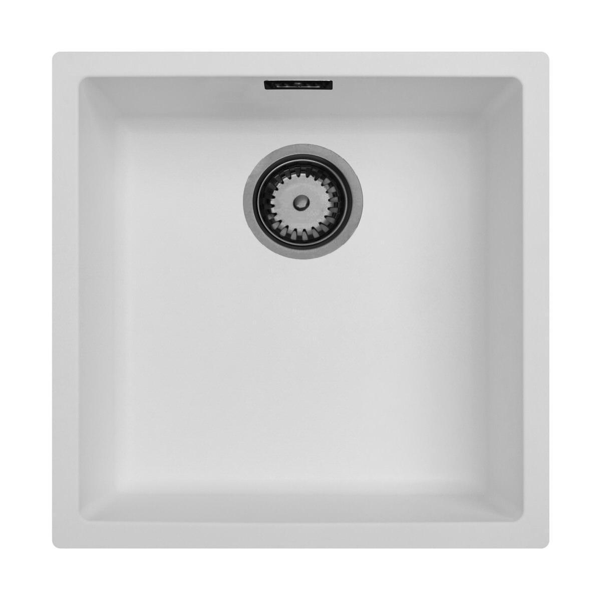 Fregadero blanco Ausmann Fibre de 40x40cm para empotrar, sobrepuesto y de montaje al ras con tapón automático de metal color cañón de pistola 1208971895.