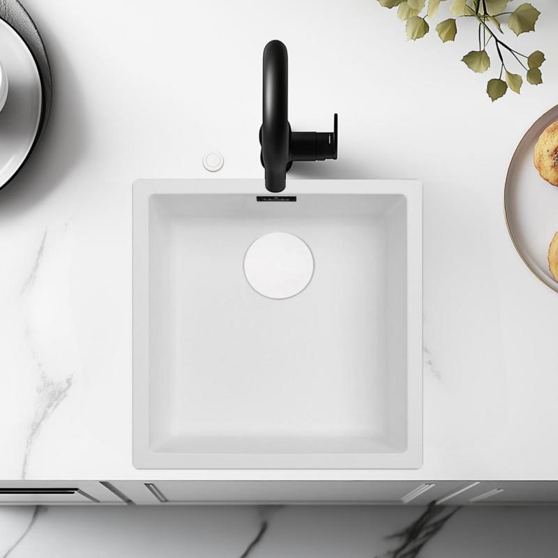 Ausmann Fibre lavabo blanco 40x40cm para montaje inferior, superior y empotrado con tapón automático blanco 1208971896