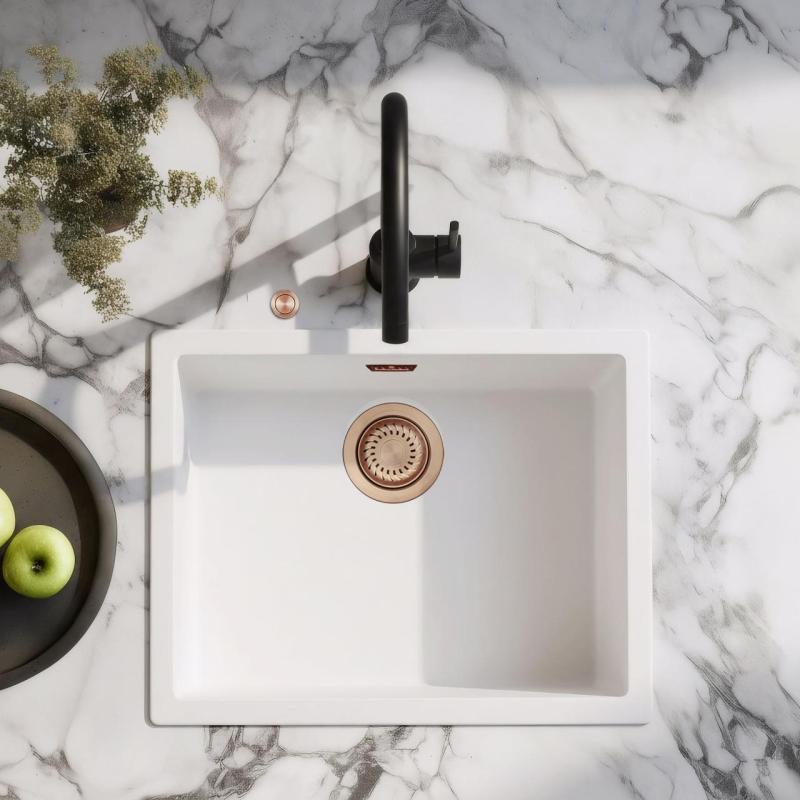 Ausmann Fibre lavabo blanco de 50x40cm para submontaje, montaje y montaje a ras con tapón de cobre automático 1208971900