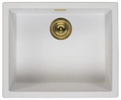 Fregadero blanco Ausmann Fibre de 50x40cm para bajo encimera, sobre encimera y montaje al ras con tapón automático dorado 1208971901