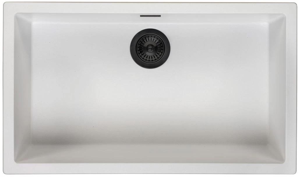 Ausmann Fibre blanco gran fregadero de 70x40cm para montaje inferior, superior y a ras con tapón automático negro 1208971905