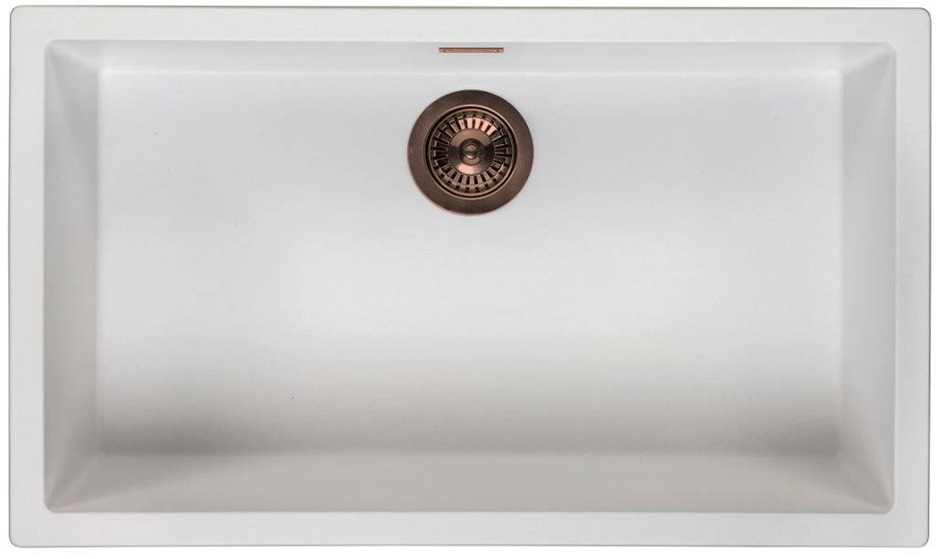 Ausmann Fibre blanco gran fregadero de 70x40cm para montaje inferior, superior y a ras con tapón automático de cobre 1208971906