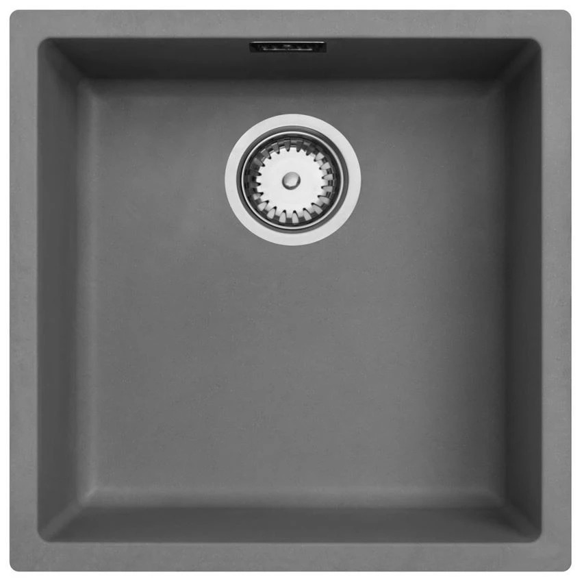 Ausmann Fibre hormigón gris fregadero 40x40cm para montaje inferior, superior y empotrado con tapón automático de acero inoxidable 1208971910