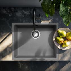 Ausmann Fibre hormigón gris fregadero empotrable de 50x40cm, empotrado y de montaje superficial con tapón automático de acero inoxidable 1208971915