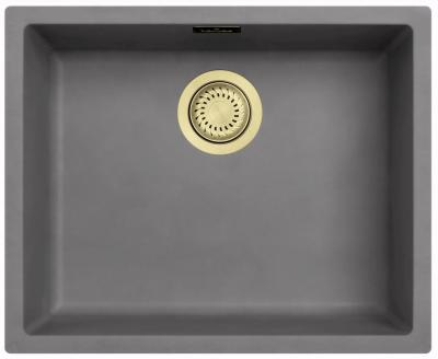 Ausmann Fibre hormigón gris fregadero 50x40cm submontaje, montaje superior y montaje al ras con tapón automático dorado 1208971918