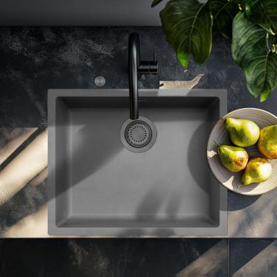 Ausmann Fibre hormigón gris fregadero 50x40cm para montaje inferior, superior y empotrado con tapón automático de metal color pistola 1208971919