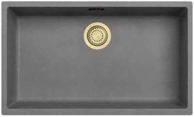 Ausmann Fibre hormigón gris gran fregadero 70x40cm de encastre, sobrepuesto y empotrado con tapón dorado automático 1208971923