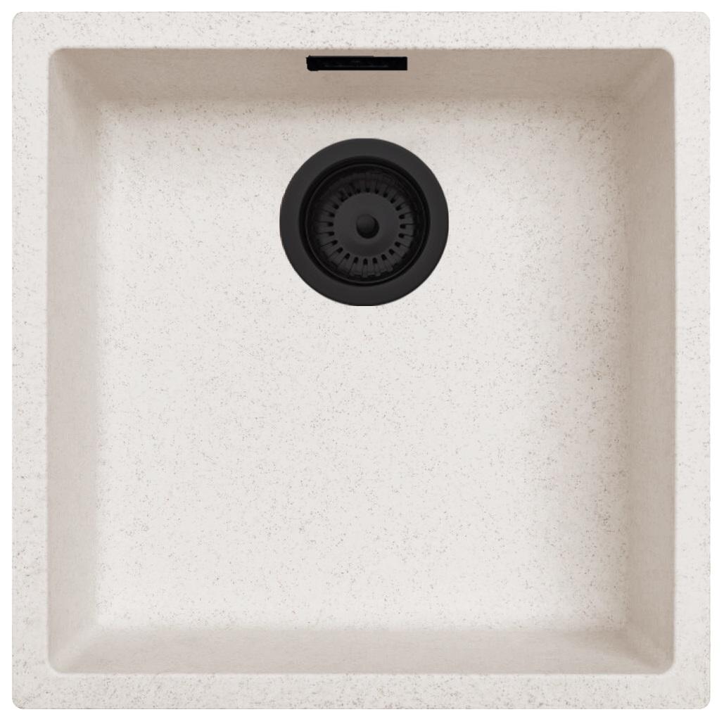 Ausmann Fibre lavabo blanco de arena 40x40cm, bajo encimera, sobre encimera y empotrado con tapón automático negro 1208971926