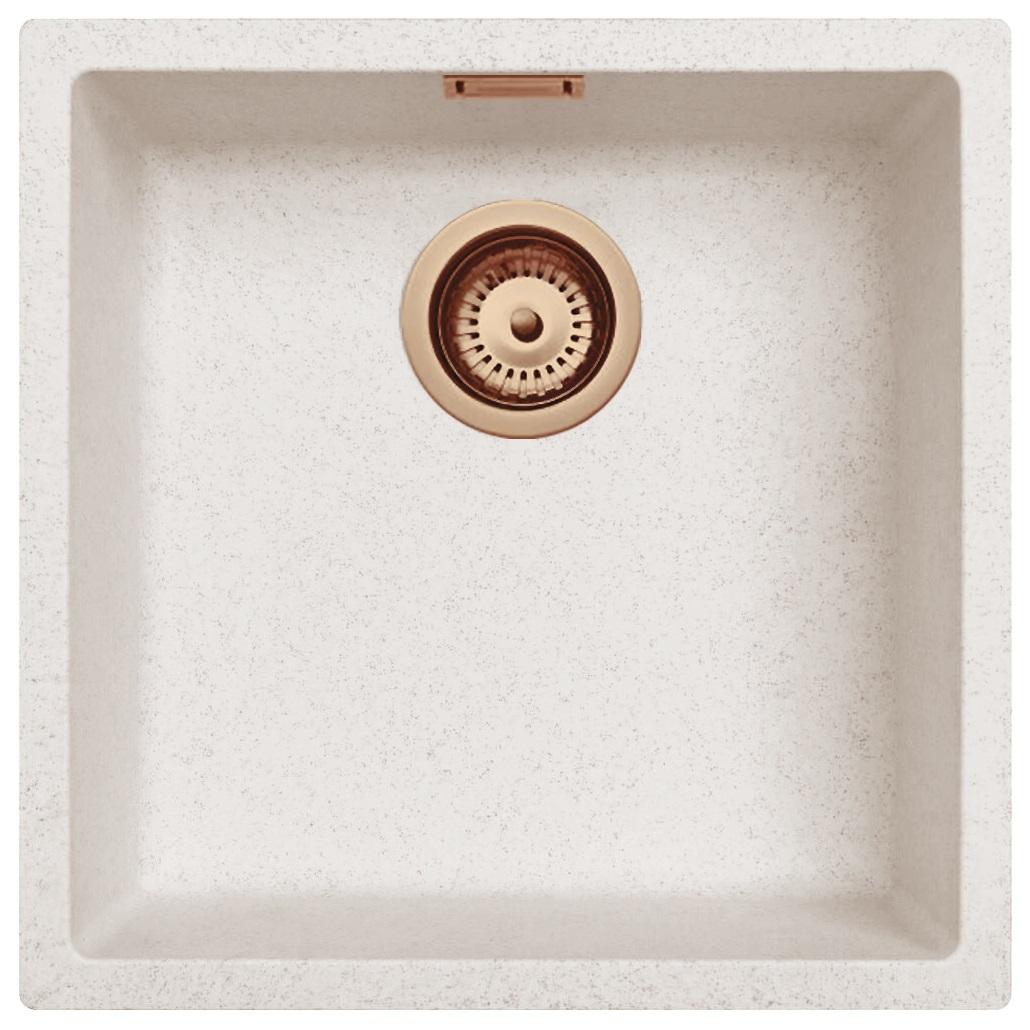Ausmann Fibre lavabo de arena blanca 40x40cm de encastre, sobre encimera y de montaje empotrado con tapón automático de cobre 1208971927