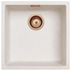 Ausmann Fibre lavabo de arena blanca 40x40cm de encastre, sobre encimera y de montaje empotrado con tapón automático de cobre 1208971927