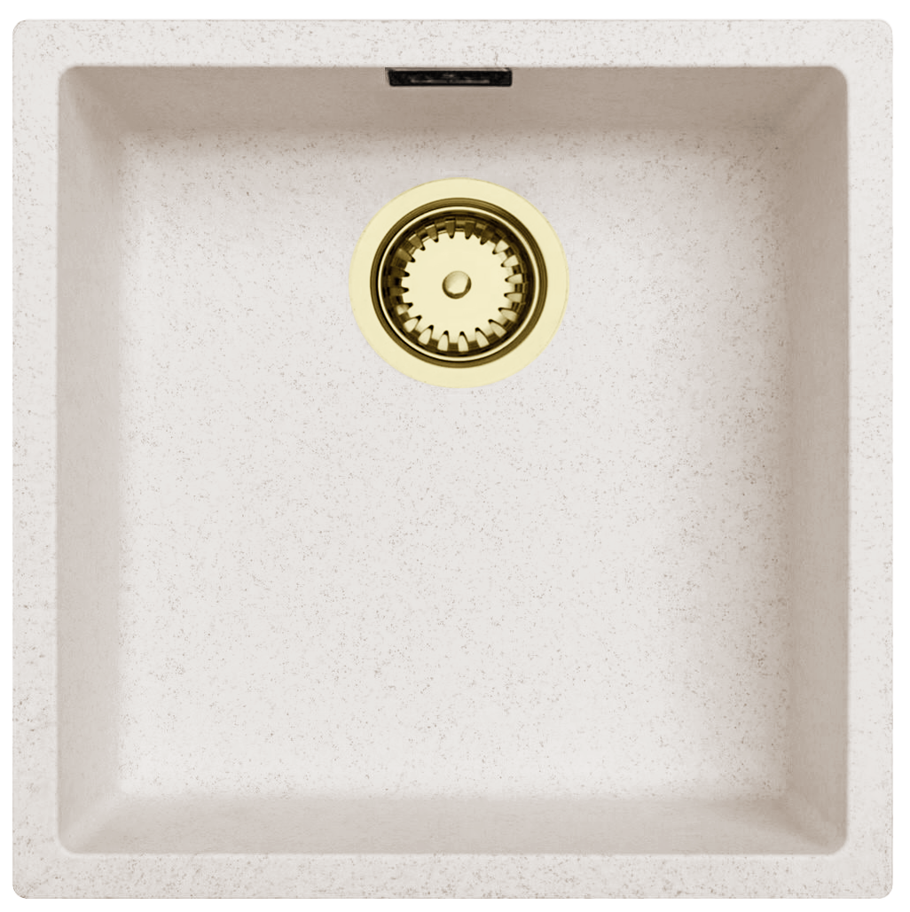 Ausmann Fibre lavabo de arena blanca 40x40cm de montaje inferior, superior y empotrado con tapón automático dorado 1208971928