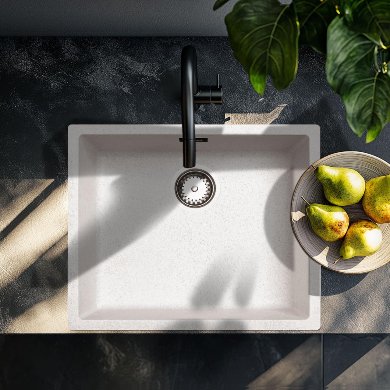 Ausmann Fibre lavabo de arena blanco 50x40cm de montaje inferior, superior y a ras con tapón automático de acero inoxidable 1208971930