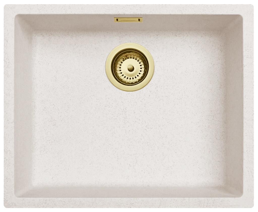 Ausmann Fibre lavabo de arena blanca 50x40cm de montaje inferior, superior y empotrado con tapón dorado automático 1208971933
