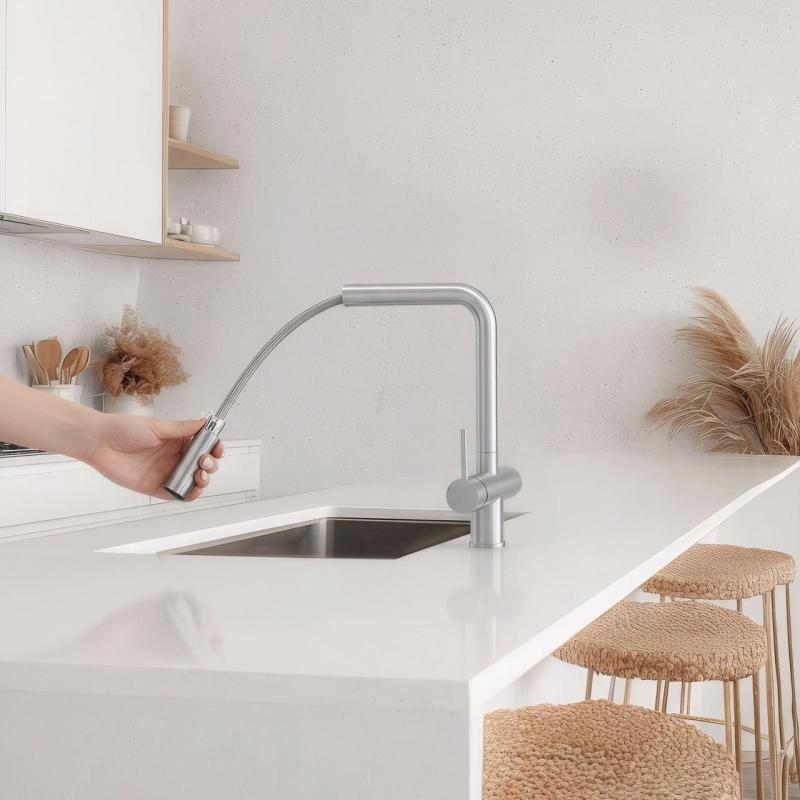 Pure.Sink Elite Steel Clear-S RVS Grifo de cocina de 3 vías con salida retráctil y agua filtrada PS8120-02