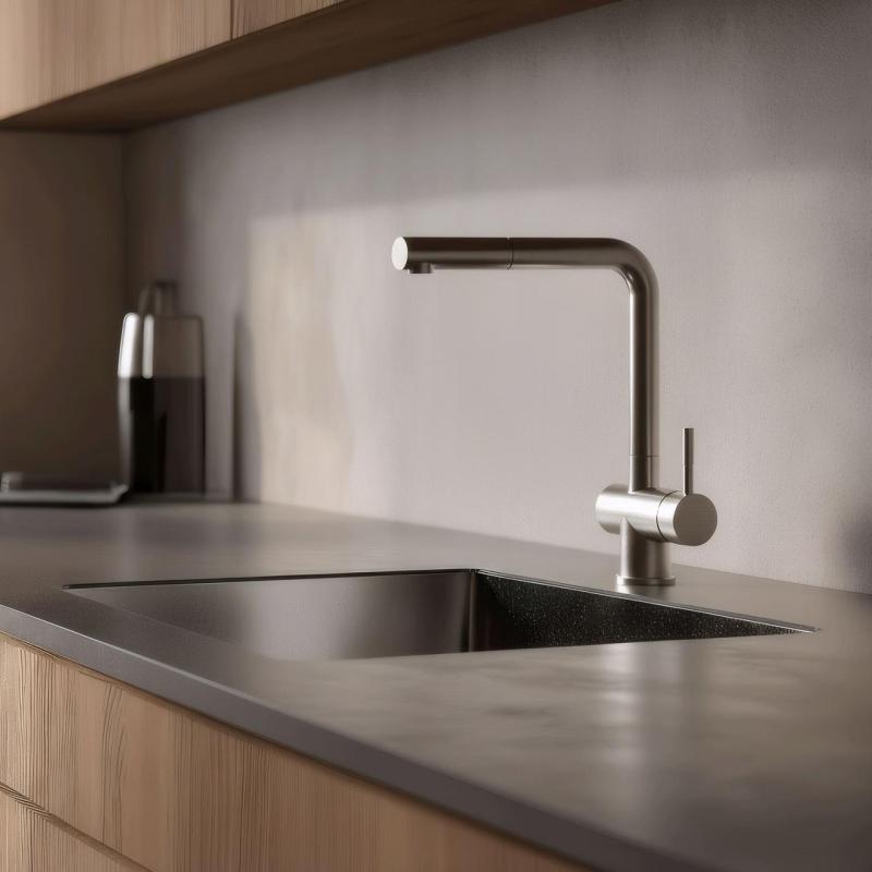 Pure.Sink Elite Steel Pulse-S grifo de cocina de acero inoxidable con salida extensible y modo de rociado PS8500-02