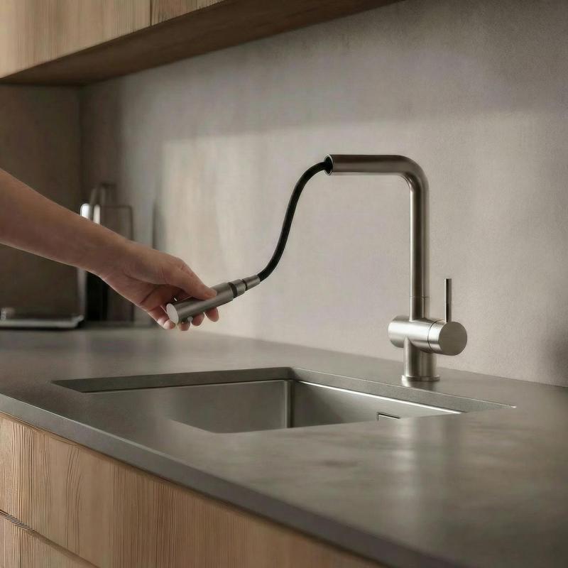 Pure.Sink Elite Steel Pulse-S grifo de cocina de acero inoxidable con salida extensible y modo de rociado PS8500-02