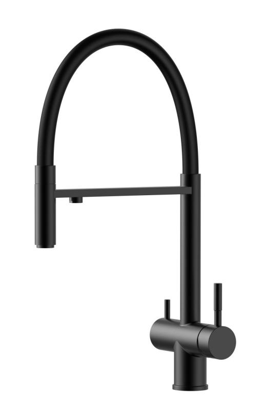 Pure.Sink Elite Steel Flex Grifo de cocina negro mate de 3 vías con salida flexible y agua filtrada PS8110-10