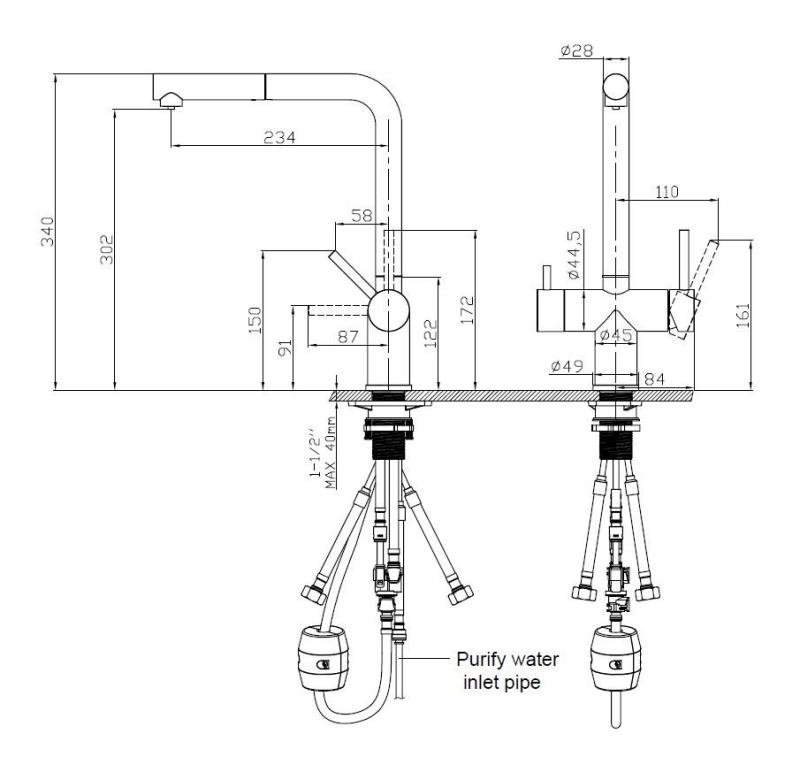 Pure.Sink Elite Steel Clear-S Mat negro Grifo de cocina de 3 vías con salida retráctil y agua filtrada PS8120-10