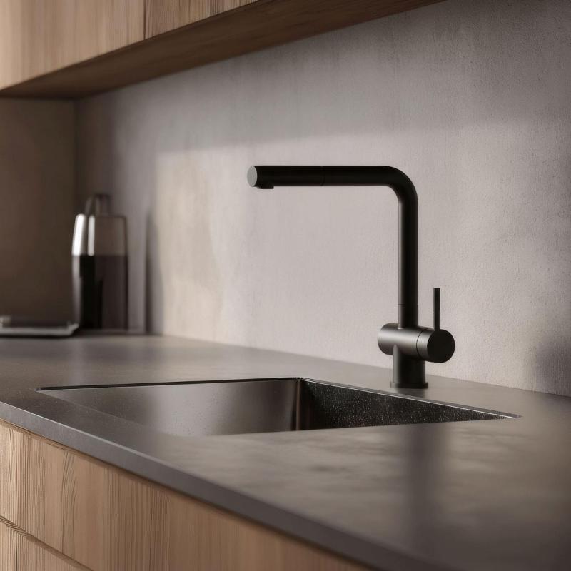 Pure.Sink Elite Steel Pulse-S grifo de cocina Negro Mate con salida extraíble y modo de rociado PS8500-10