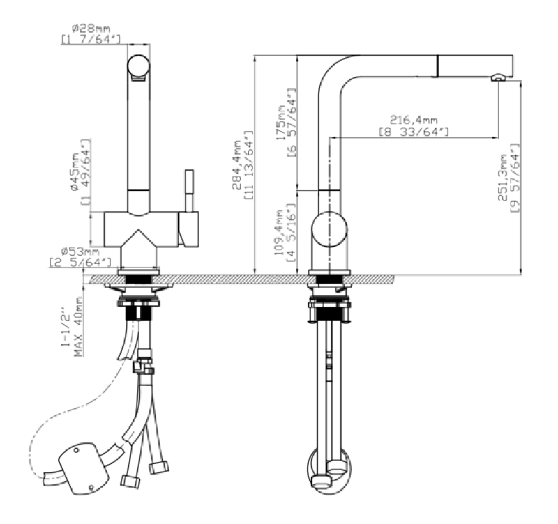Pure.Sink Elite Steel Pulse-S grifo de cocina PVD de metal con cañón con salida extensible y modo de rociado PS8500-61