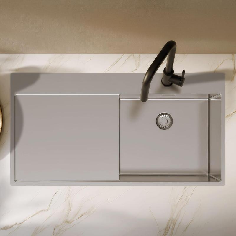 Pure.Sink Exclusivo Fregadero de acero inoxidable con escurridor 100 x 52 cm Grifo a la derecha PEX47100RT-02