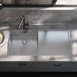 Pure.Sink Exclusivo Fregadero de acero inoxidable con escurridor 100 x 52 cm Grifo a la izquierda PEX47100LT-02