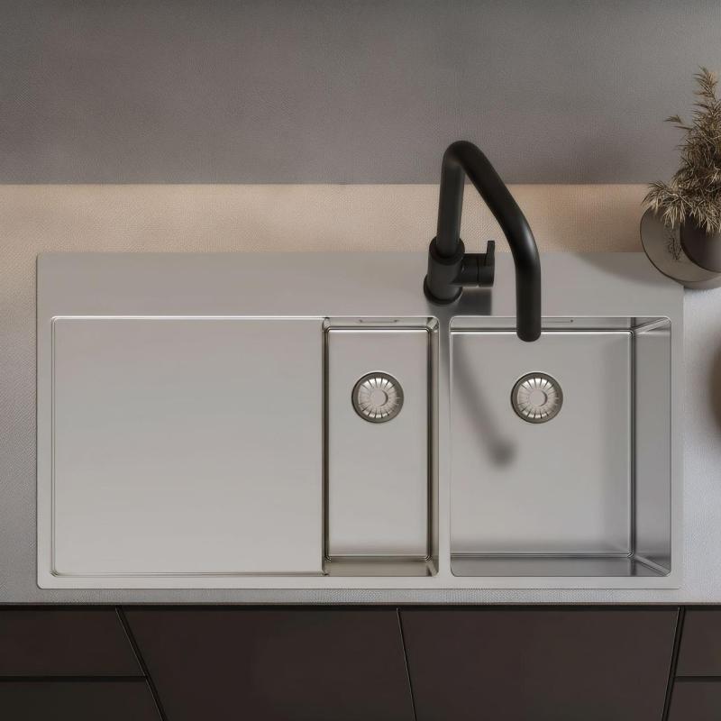 Pure.Sink Exclusivo Fregadero de acero inoxidable de 1,5  con escurridor de 100 x 52 cm Grifo Tapwing a la derecha PEX3418100RT-02