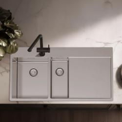 Pure.Sink Exclusivo Fregadero de acero inoxidable de 1,5  con escurridor de 100 x 52 cm Grifo Tapwing izquierdo PEX3418100LT-02