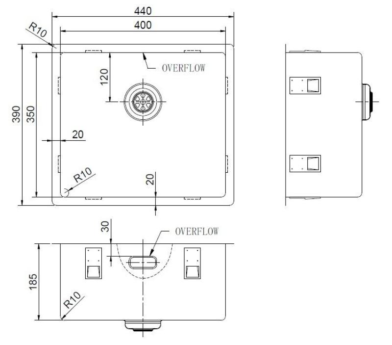 Pure.Sink Exclusivo Fregadero especial de acero inoxidable de 35 cm de largo, 40 x 35 cm, radio de 10 mm PEX4035-02