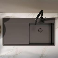 Pure.Sink Exclusivo Fregadero de metal gris con escurridor 100 x 52 cm Grifo Tapwing a la derecha PEX47100RT-61