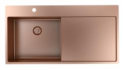 Pure.Sink Exclusivo Fregadero de cobre con escurridor 100 x 52 cm Grifo de palanca a la izquierda PEX47100LT-62