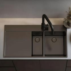 Pure.Sink Exclusivo Fregadero Gun Metal 1,5 con escurridor 100 x 52 cm Grifo Tapwing a la derecha PEX3418100RT-61