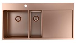 Pure.Sink Exclusivo Fregadero de cobre de 1,5  con escurridor 100 x 52 cm Grifo de palanca a la izquierda PEX3418100LT-62
