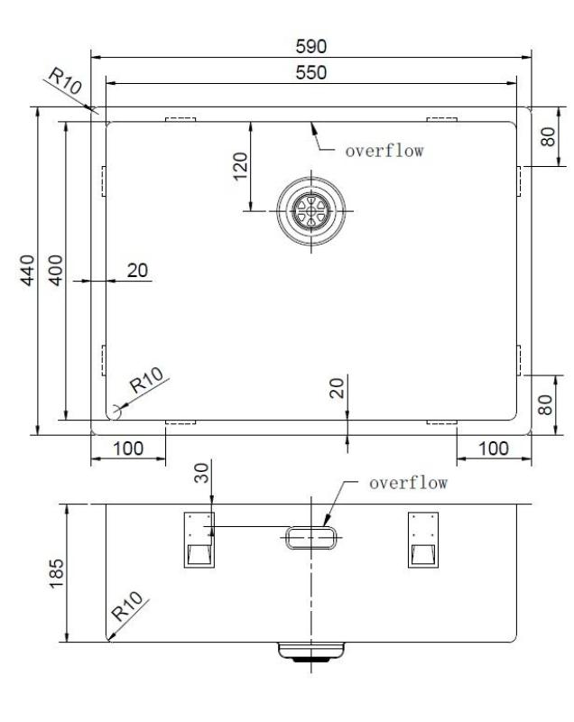 Pure.Sink Exclusivo Fregadero de cobre 55 x 40 cm, radio de 10 mm, montaje bajo encimera, montaje empotrado y montaje sobre encimera PEX5540-62
