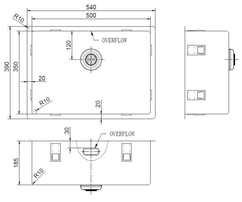 Pure.Sink Exclusivo Fregadero dorado especial de 35 cm de largo, 50 x 35 cm, radio de 10 mm PEX5035-60