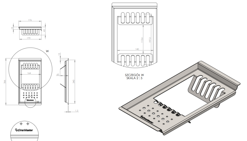 Massimo Accesorio Bandeja Placa Negro Mate 366 x 176 x 63 mm