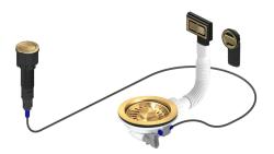 Pure.Sink Universal Juego de desagüe dorado que incluye desagüe con pulsador y tapón, además de rebosadero rectangular y redondo WSTAUT-60