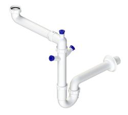 Pure.Sink Universal Sifón para fregadero que ahorra espacio para la cocina con 2 conexiones para lavavajillas WSTSSI-32