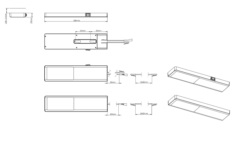 Indux Nivo Juego de LED para cocina empotrada 3x3 W con interruptor central, acabado aluminio 1208972334