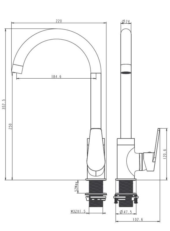 Aquanello Casa Grifo monomando cromado para cocina CR-1201-CS