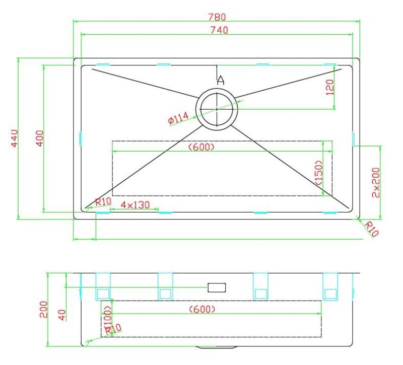 Pure.Sink Luxion Gran fregadero PVD Antique Bronze de 74 x 40 cm para encastrar, empotrar y montar con rejilla inferior PLX7440-64