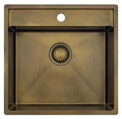 Pure.Sink Luxion PVD Antique Bronce fregadero 51x50 cm Tapwing con banco para grifo y rejilla inferior PLX5150T-64