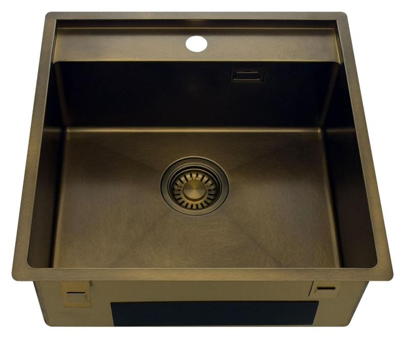 Pure.Sink Luxion PVD Antique Bronce fregadero 51x50 cm Tapwing con banco para grifo y rejilla inferior PLX5150T-64