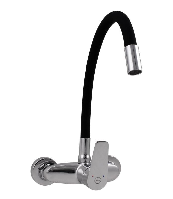 Aquanello Casa Grifo de cocina de pared cromado con caño alto flexible CR-1301-CS