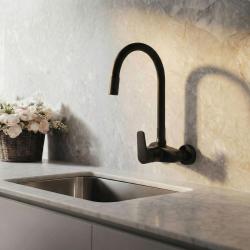 Aquanello Casa Grifo de cocina de pared negro con caño alto y flexible BL-1301-CS