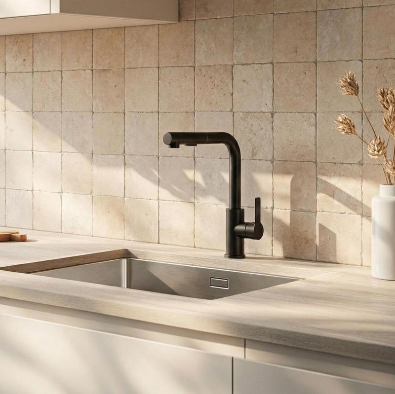 Graniteland Celeste Grifo monomando de cocina negro con caño extraíble y ducha de mano de doble función 1208972454